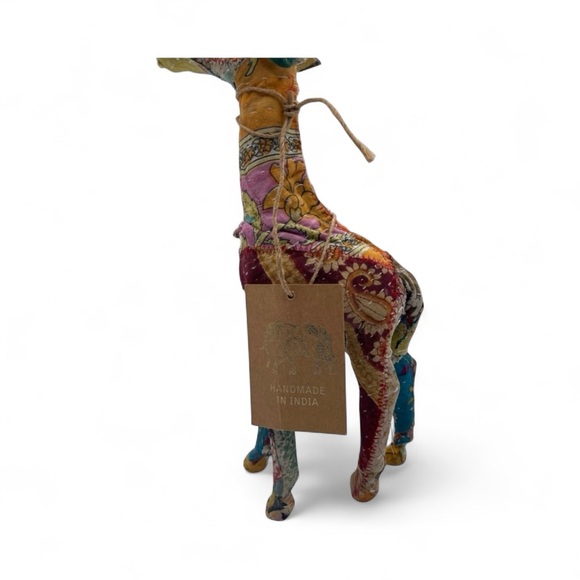 Handmade Indian Sari Fabric Wrapped Giraffe Figurine ‘14 Boho Folk Art Sculpture - Picture 6 of 7
